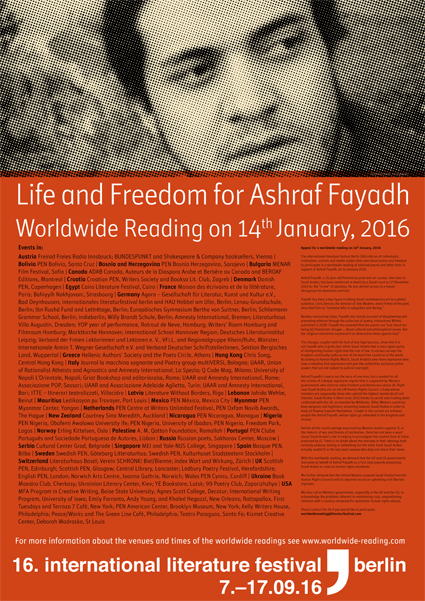 Poster for Worldwide Reading for Life and Freedom of Ashraf
