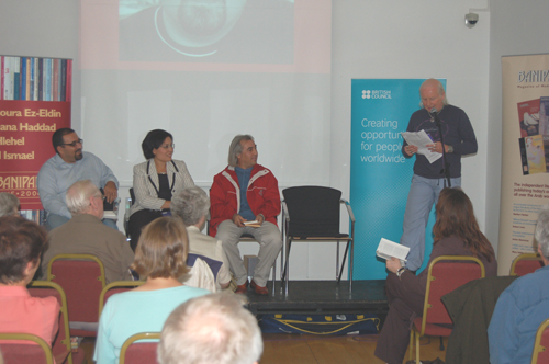 Writer Peter Mortimer introducing the authors in South shields
