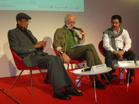 Hartmut Fähndrich (centre) with Ibrahim al-Koni (left) and Nasser al-Dhaheri (right) at the Abu Dhabi International Book Fair